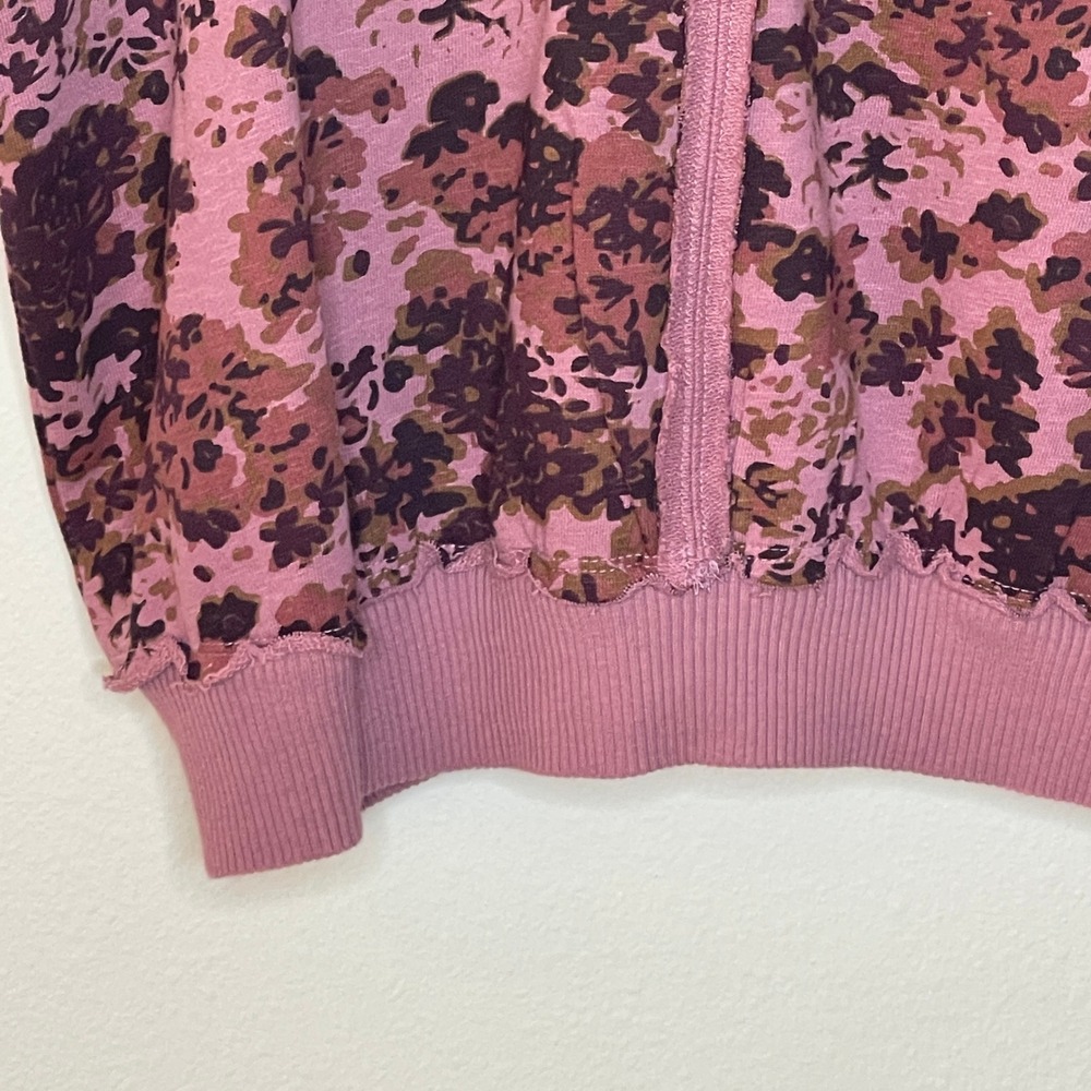 Pilcro Womens L Floral Print V Neck Short Sleeve Sweatshirt Top Pink Brown - Picture 5 of 8